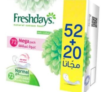 Freshdays Natural Cotton Feel Daily Pantyliners Normal Mega Pack 52+20 Free