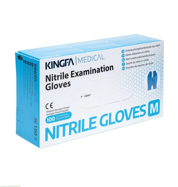 Kingfa Medical Blue Nitrile Examination Gloves Large 100 Pieces